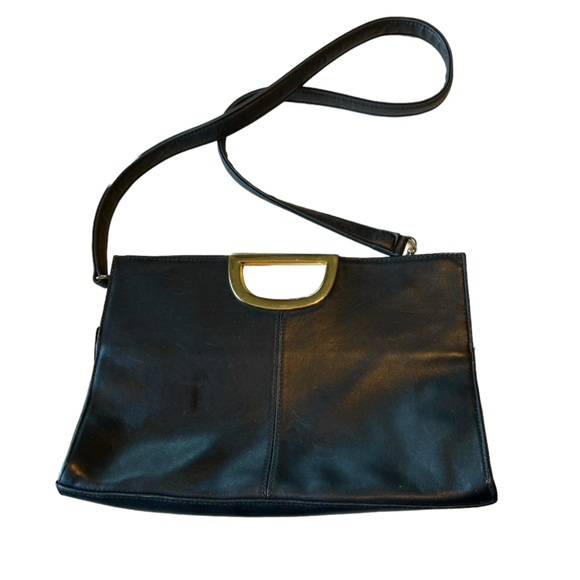 Vintage High End Black Leather Giani Bernini Retro Shoulder Bag Purse - Picture 1 of 8